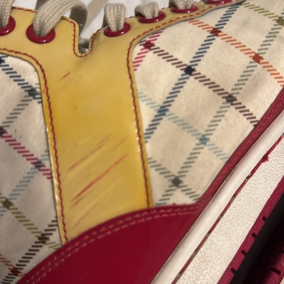 Coach Nora Tattersall 7.5 Pink Raspberry and Yellow Plaid Vegan Leather High Top - Picture 9 of 10